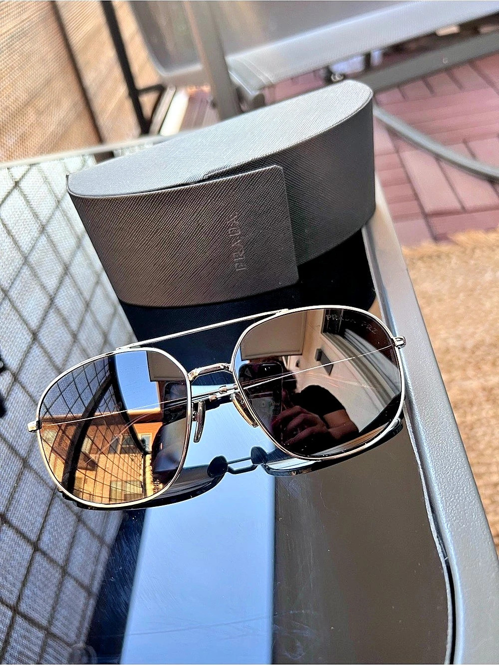 Prada PR 51YS Polarized Pilot Sunglasses Gunmetal Brown 5AV-05C + Case